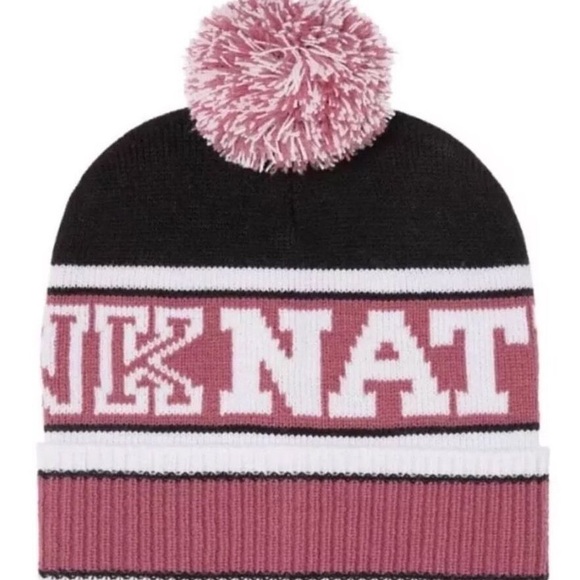 VICTORIA’S SECRET PINK 2 Knit Pom-Pom Beanie Hat Fashion Show PINK NATION - Picture 15 of 16